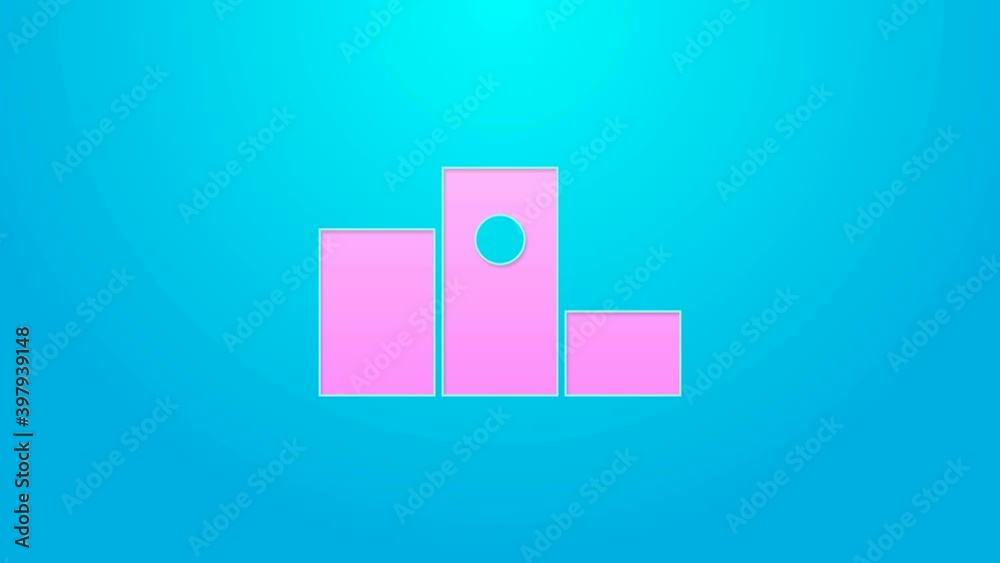 Pink line Award over sports winner podium icon isolated on blue background. 4K Video motion graphic animation
