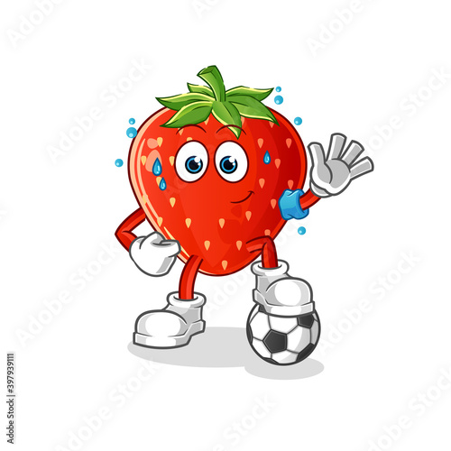 strawberry playing soccer illustration. character vector