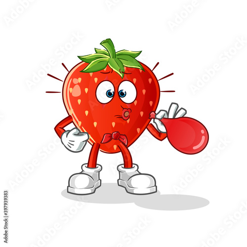 strawberry pantomime blowing balloons character. cartoon mascot vector