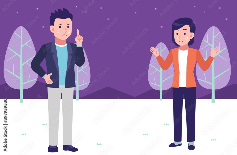 Young couple under the winter night sky