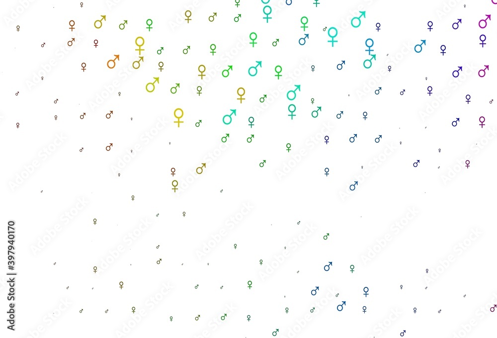 Light multicolor, rainbow vector pattern with gender elements.