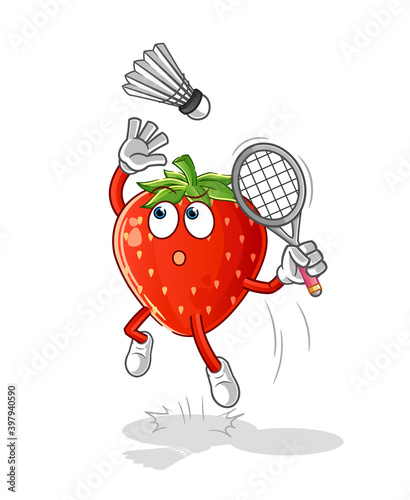 strawberry smash at badminton cartoon. cartoon mascot vector