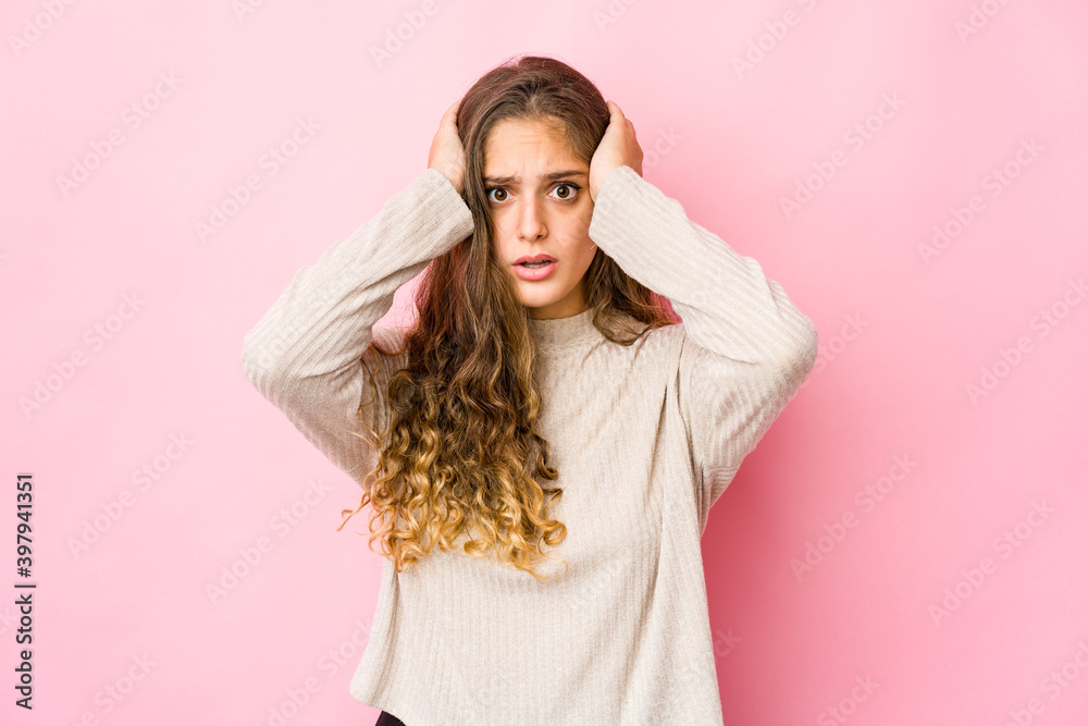 Young caucasian woman being shocked, she has remembered important meeting. Young caucasian woman being shocked, she has remembered important meeting.