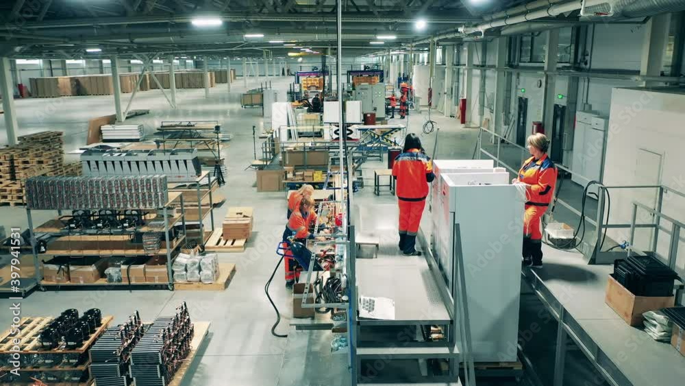 Production line at a factory facility. Refrigeration factory with