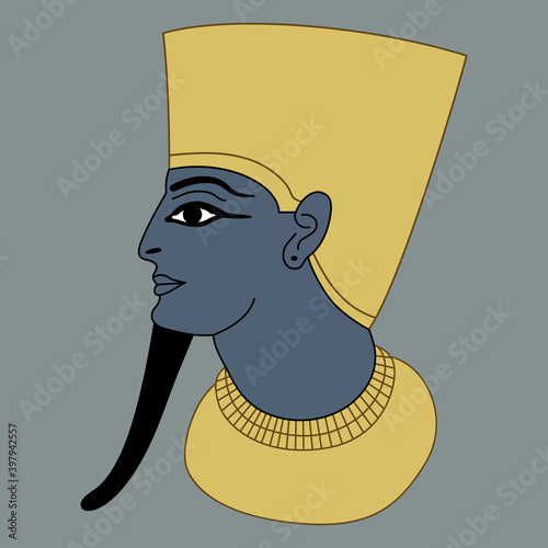 Head of ancient Egyptian pharaoh.	