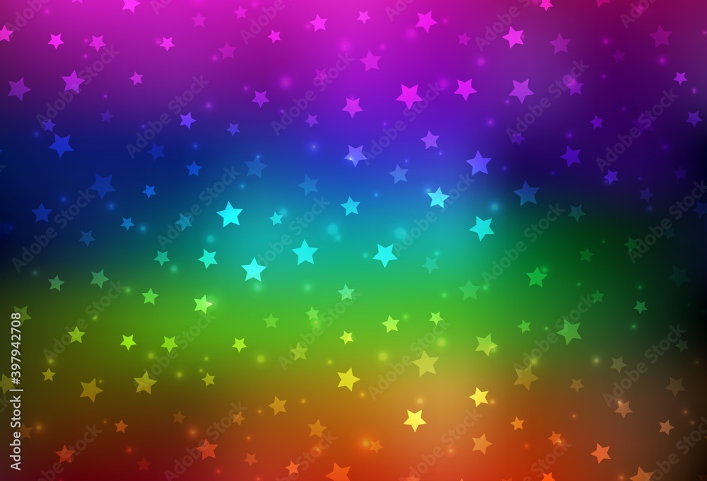 Dark Multicolor vector texture with colored snowflakes, stars.