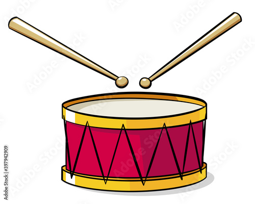 Red drum and wooden drum sticks