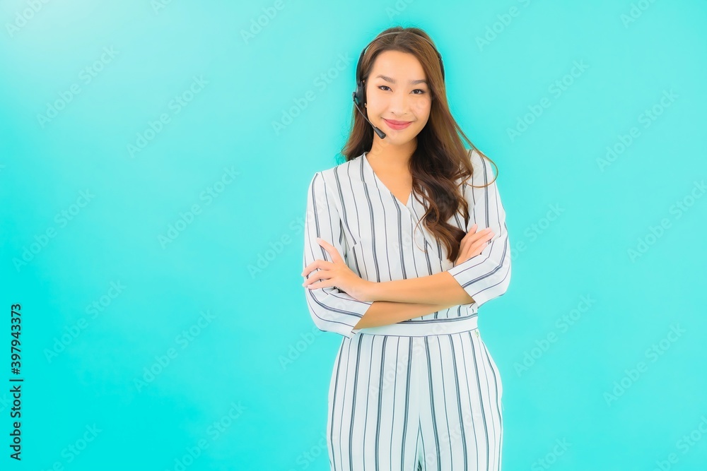 Portrait beautiful young asian woman call center Portrait beautiful young asian woman call center