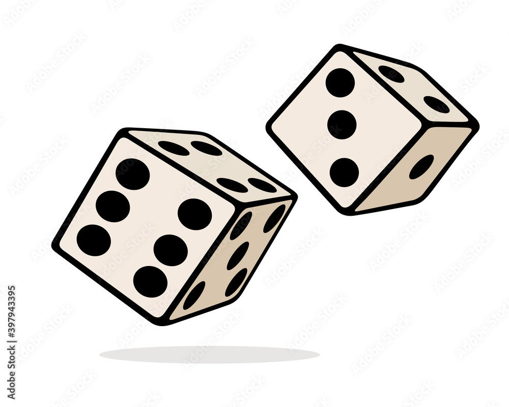 Two white dice with black dots Two white dice with black dots
