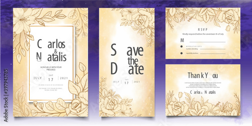 Beautiful wedding invitation with floral elements background