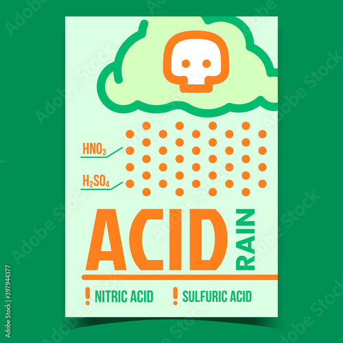 Acid Rain Problem Creative Promotion Banner Vector. Nitric And Sulfuric Acid Caused By Emissions Of Sulfur Dioxide And Nitrogen Oxide Advertising Poster. Concept Template Style Color Illustration
