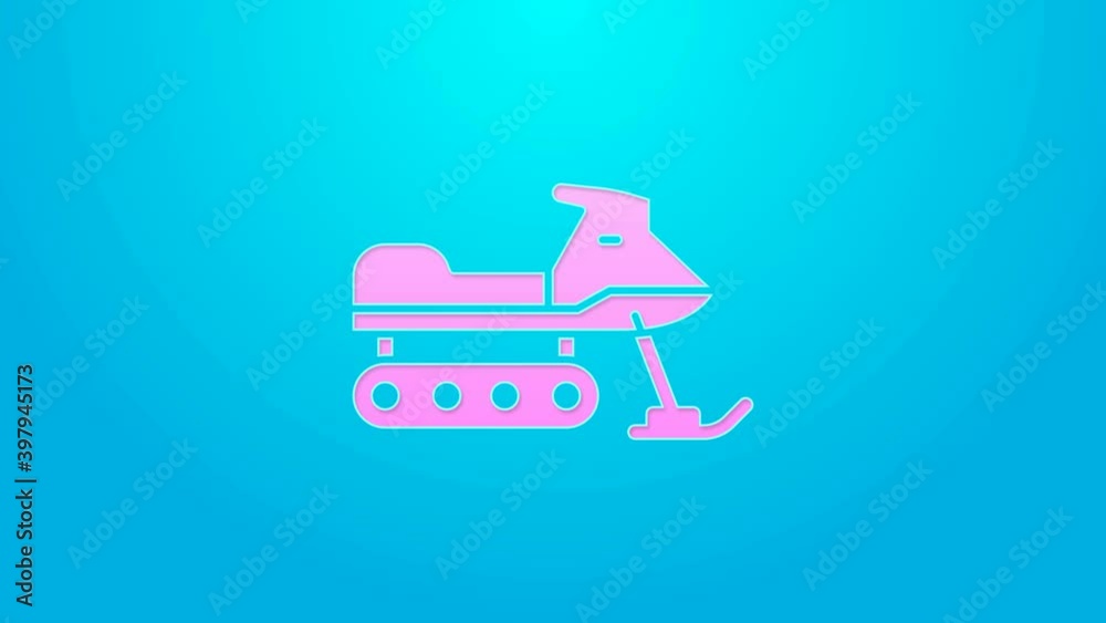 Pink line Snowmobile icon isolated on blue background. Snowmobiling sign. Extreme sport. 4K Video motion graphic animation Pink line Snowmobile icon isolated on blue background. Snowmobiling sign. Extreme sport. 4K Video motion graphic animation