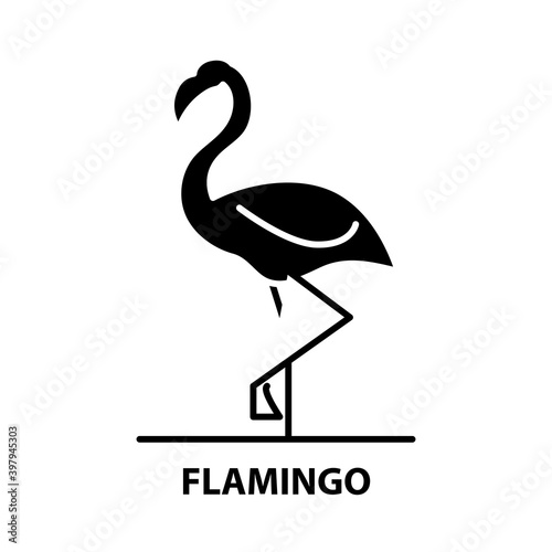 flamingo icon, black vector sign with editable strokes, concept illustration