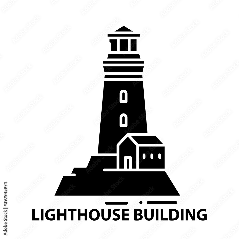 lighthouse building icon, black vector sign with editable strokes, concept illustration lighthouse building icon, black vector sign with editable strokes, concept illustration
