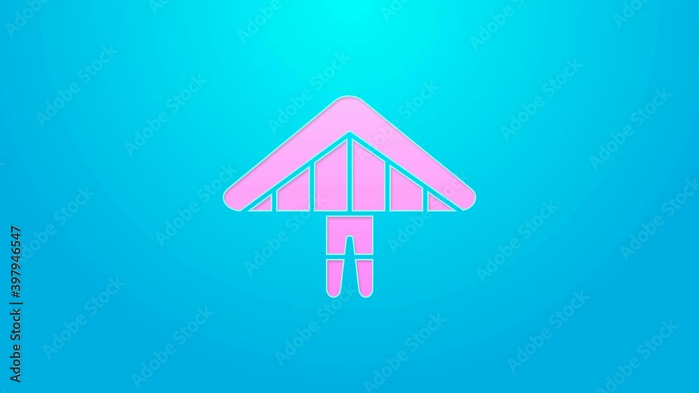 Pink line Hang glider icon isolated on blue background. Extreme sport. 4K Video motion graphic animation Pink line Hang glider icon isolated on blue background. Extreme sport. 4K Video motion graphic animation