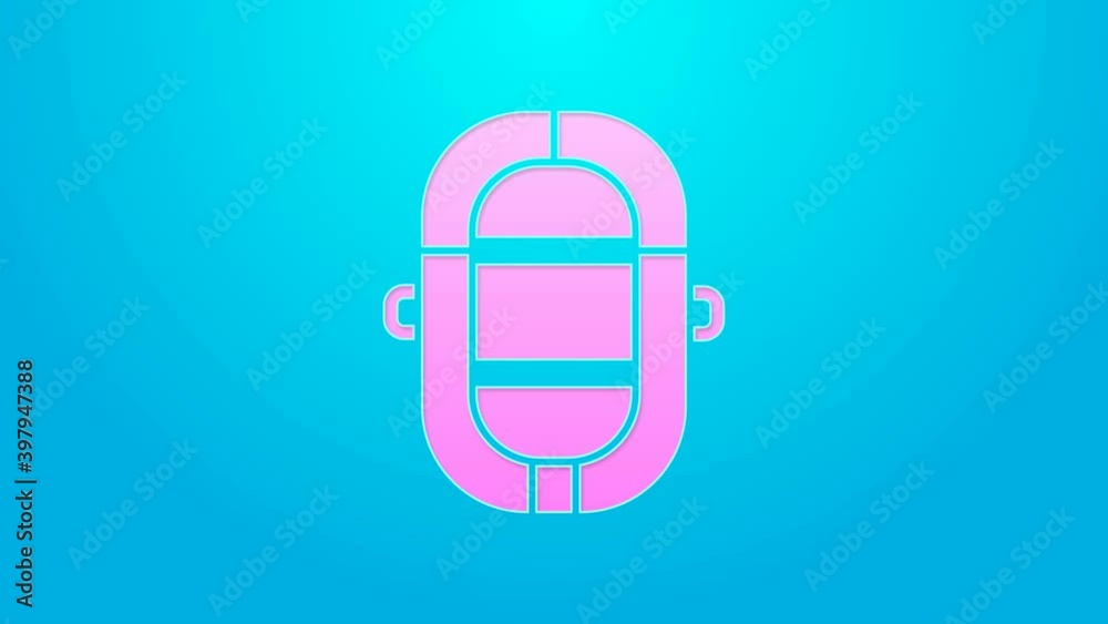 Pink line Rafting boat icon isolated on blue background. Inflatable boat. Water sports, extreme sports, holiday, vacation. 4K Video motion graphic animation Pink line Rafting boat icon isolated on blue background. Inflatable boat. Water sports, extreme sports, holiday, vacation. 4K Video motion graphic animation
