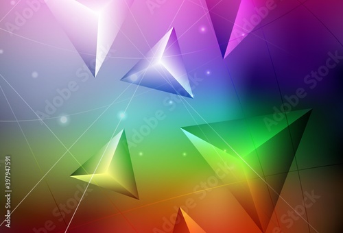 Dark Multicolor vector shining triangular backdrop.
