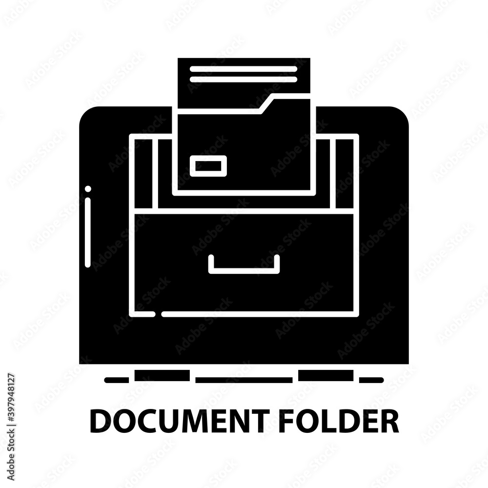 document folder icon, black vector sign with editable strokes, concept illustration document folder icon, black vector sign with editable strokes, concept illustration
