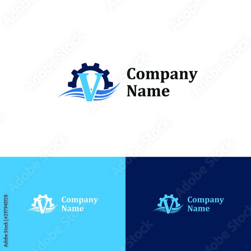 Initial V letter for swimming pools and aquatic venue repairing, setting and service company logo template 