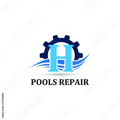 Initial H letter for swimming pools and aquatic venue repairing, setting and service company logo template 