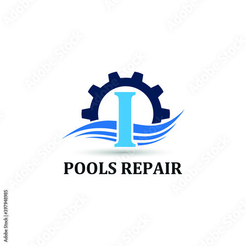 Initial I letter for swimming pools and aquatic venue repairing, setting and service company logo template 