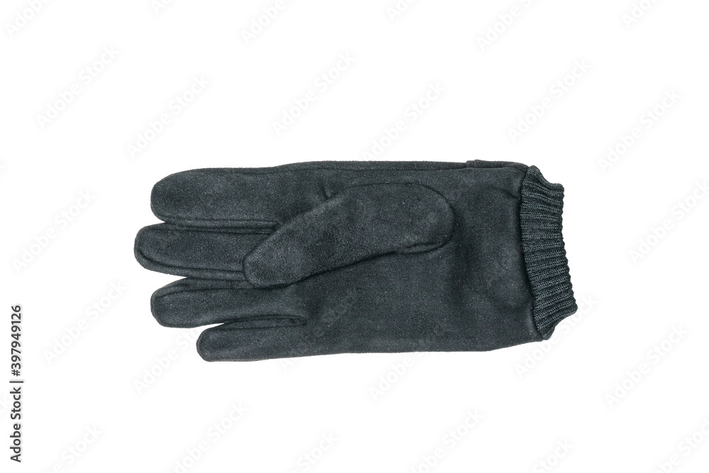 Men's suede black glove isolated on a white background. Men's suede black glove isolated on a white background.