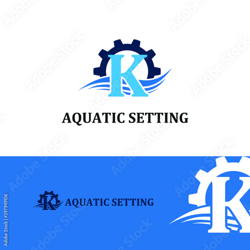 Initial K letter for swimming pools and aquatic venue repairing, setting and service company logo template 