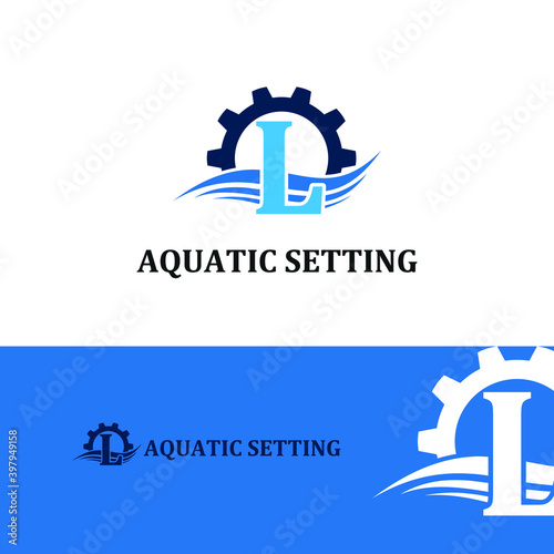 Initial L letter for swimming pools and aquatic venue repairing, setting and service company logo template 