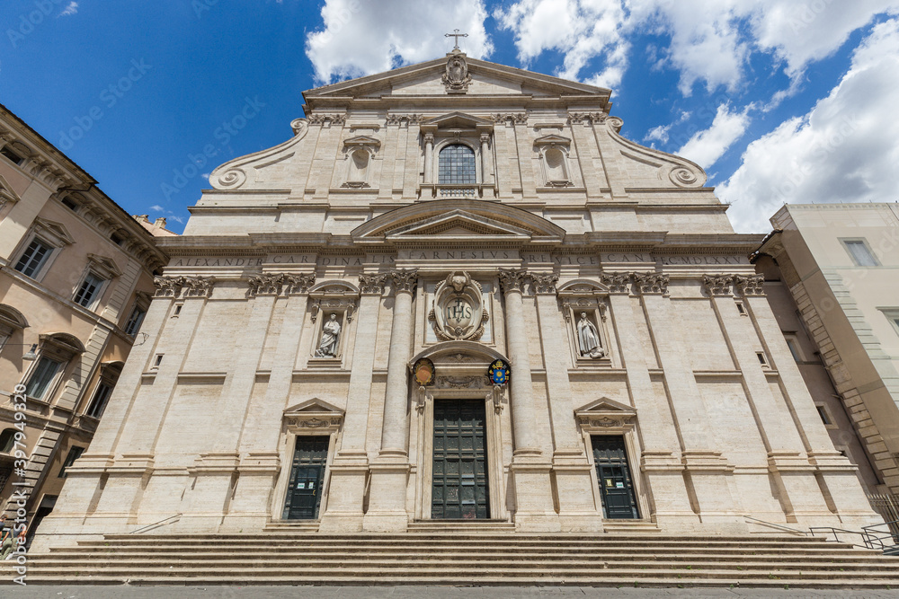 Facade view of the Church of the Gesù in Roma, Italy