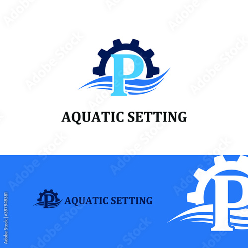 Initial P letter for swimming pools and aquatic venue repairing, setting and service company logo template 