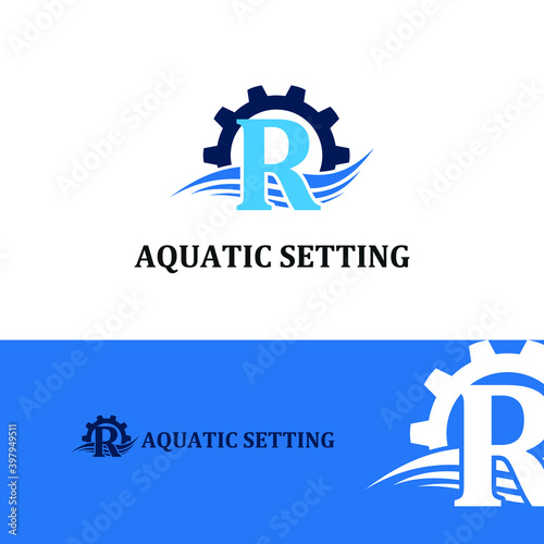 Initial R letter for swimming pools and aquatic venue repairing, setting and service company logo template 