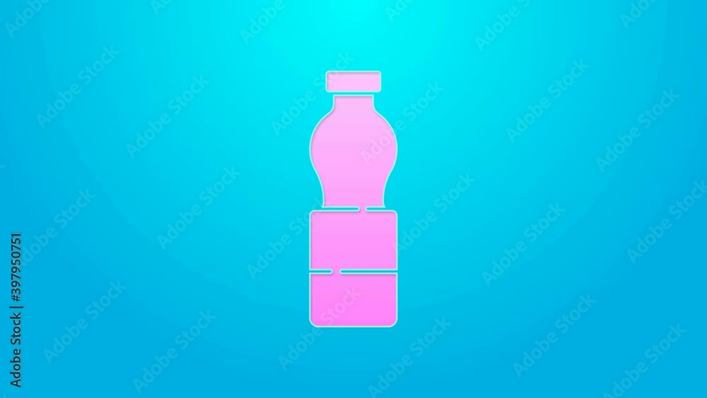 Pink line Bottle of water icon isolated on blue background. Soda aqua drink sign. 4K Video motion graphic animation Pink line Bottle of water icon isolated on blue background. Soda aqua drink sign. 4K Video motion graphic animation