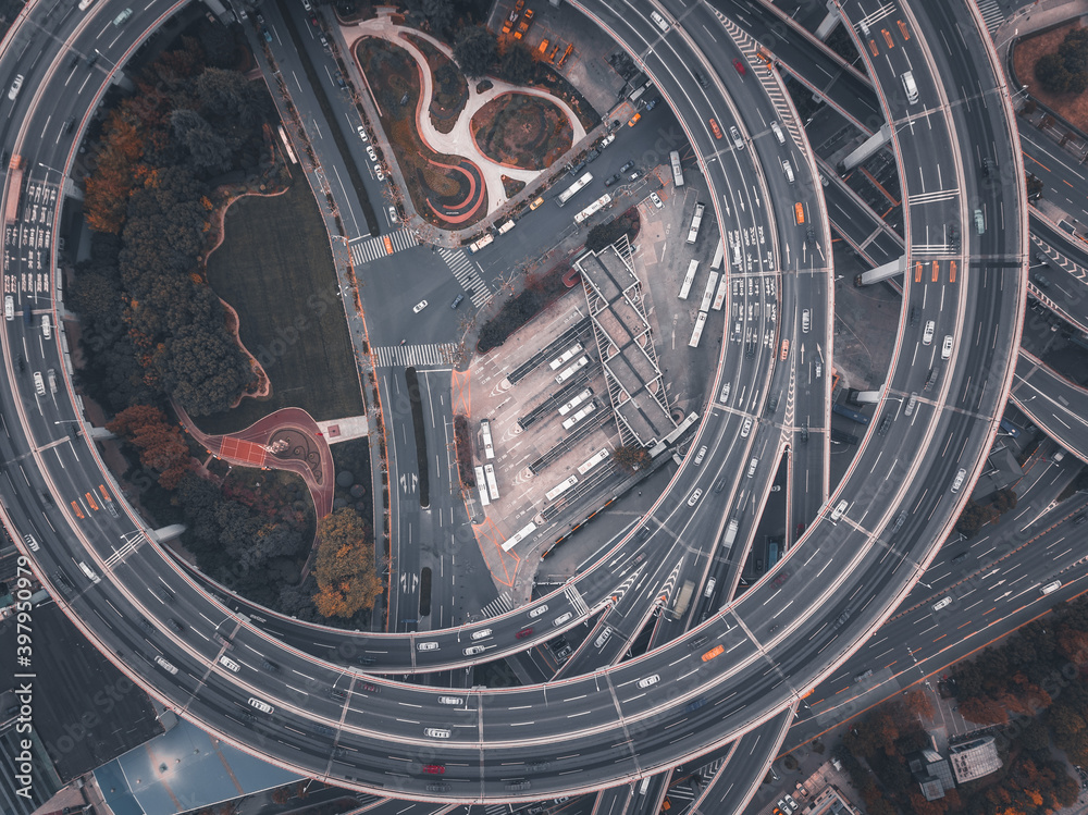 Aerial view of the complicated overpass bridges in Shanghai, China. Aerial view of the complicated overpass bridges in Shanghai, China.