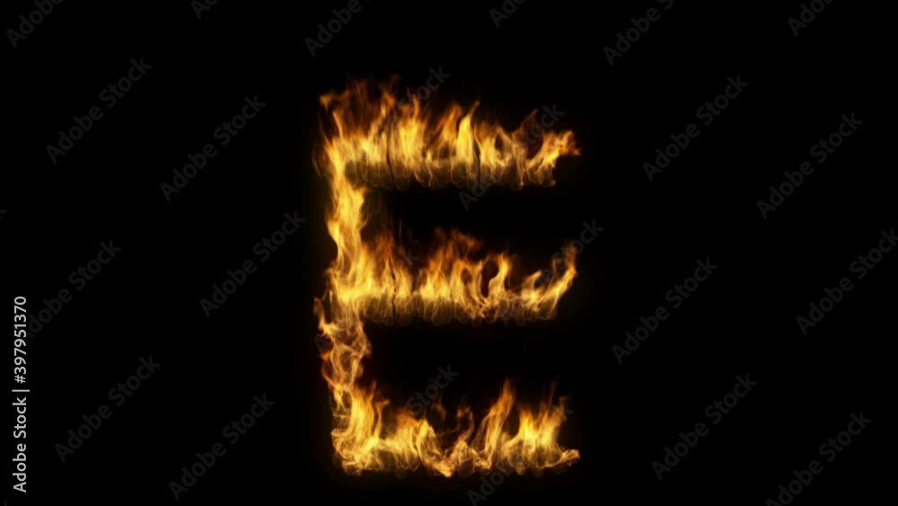 3D animation of the letter e on fire with alpha layer 3D animation of the letter e on fire with alpha layer
