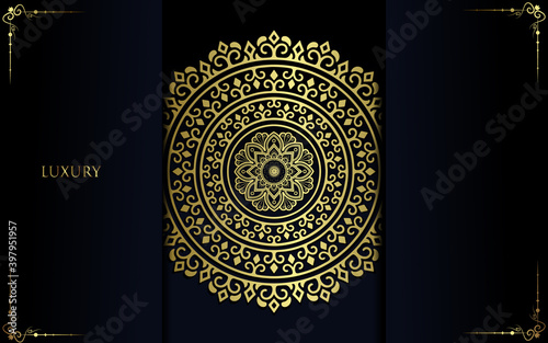 Luxury gold mandala ornate background for wedding invitation, book cover with mandala element style premium vector