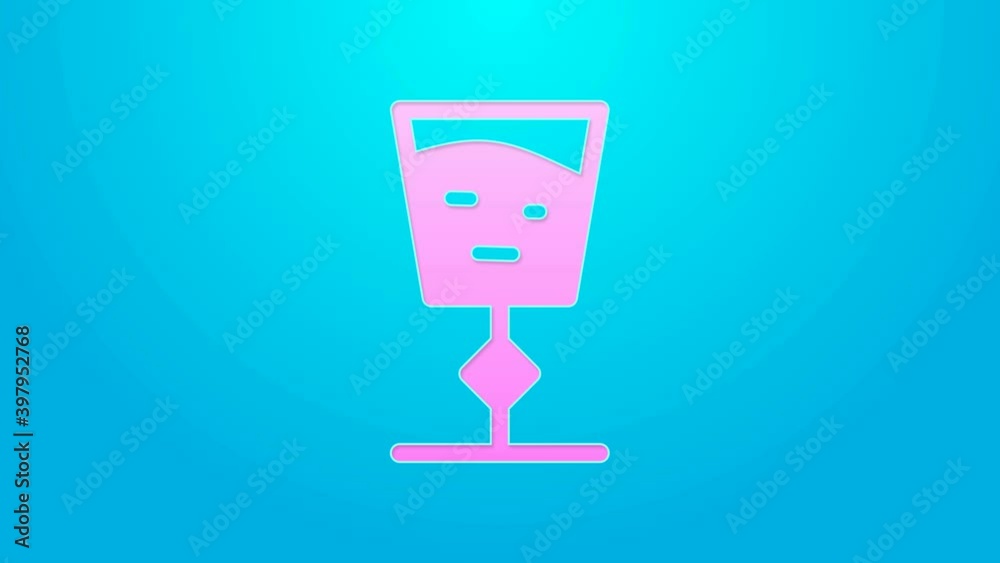 Pink line Wine glass icon isolated on blue background. Wineglass sign. 4K Video motion graphic animation Pink line Wine glass icon isolated on blue background. Wineglass sign. 4K Video motion graphic animation