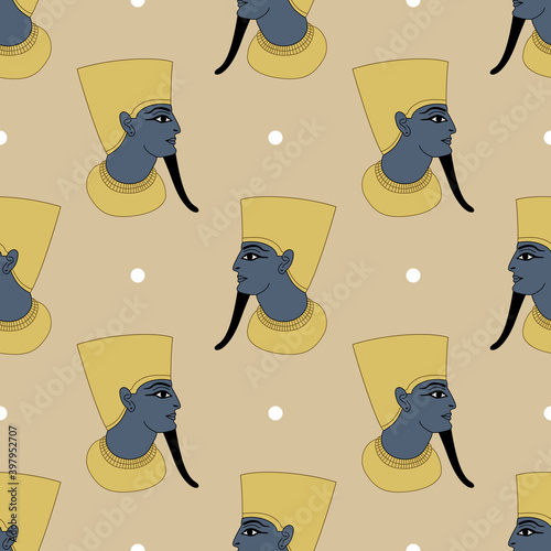 Seamless geometrical pattern with heads of ancient Egyptian pharaoh.