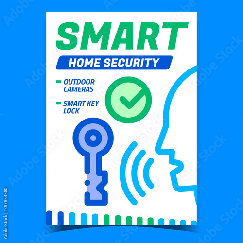 Smart Home Security Creative Promo Banner Vector. Outdoor Cameras And Digital Key Lock, House Security Electronic System Advertising Poster. Concept Template Style Color Illustration