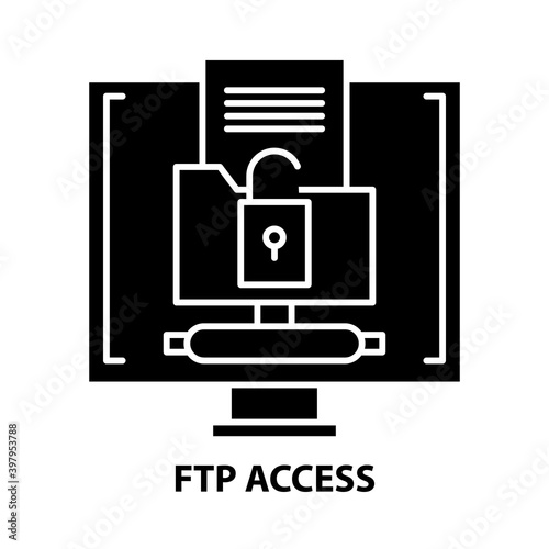 ftp access icon, black vector sign with editable strokes, concept illustration
