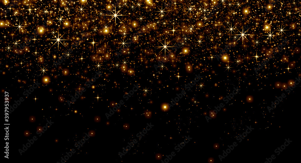 Golden sparkling star magic dust and glitter of stars in the background.