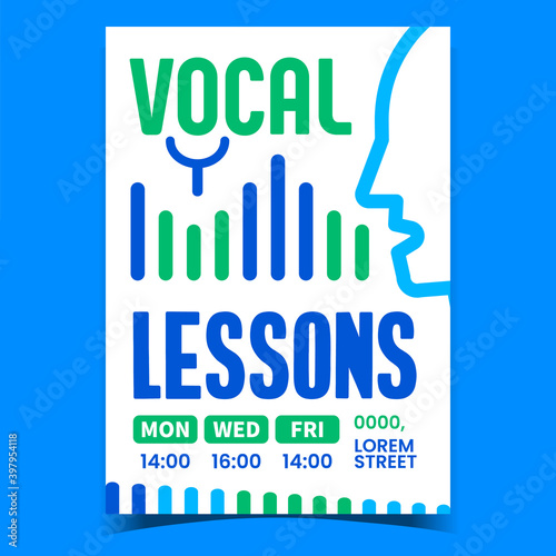 Vocal Lessons Creative Promotion Banner Vector. Vocal Exercise, Singer Perfomaning Song Advertising Poster. Human Singing, Artist Education Concept Template Style Color Illustration