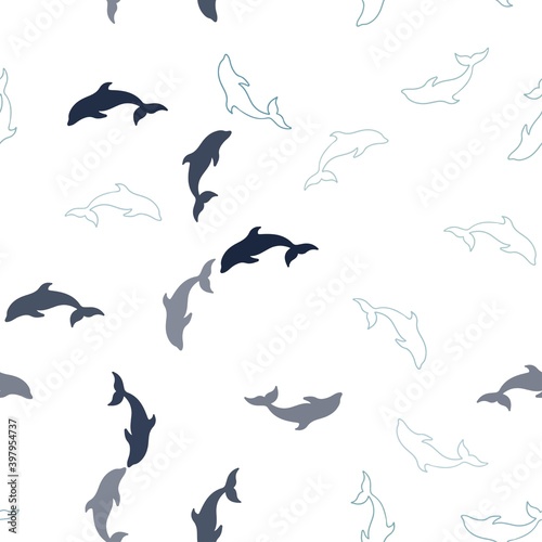 Light BLUE vector seamless texture with dolphins.