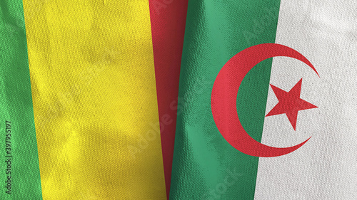 Algeria and Mali two flags textile cloth 3D rendering