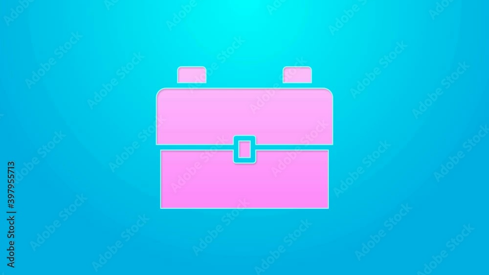 Pink line School backpack icon isolated on blue background. 4K Video motion graphic animation Pink line School backpack icon isolated on blue background. 4K Video motion graphic animation