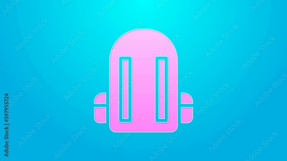 Pink line School backpack icon isolated on blue background. 4K Video motion graphic animation Pink line School backpack icon isolated on blue background. 4K Video motion graphic animation