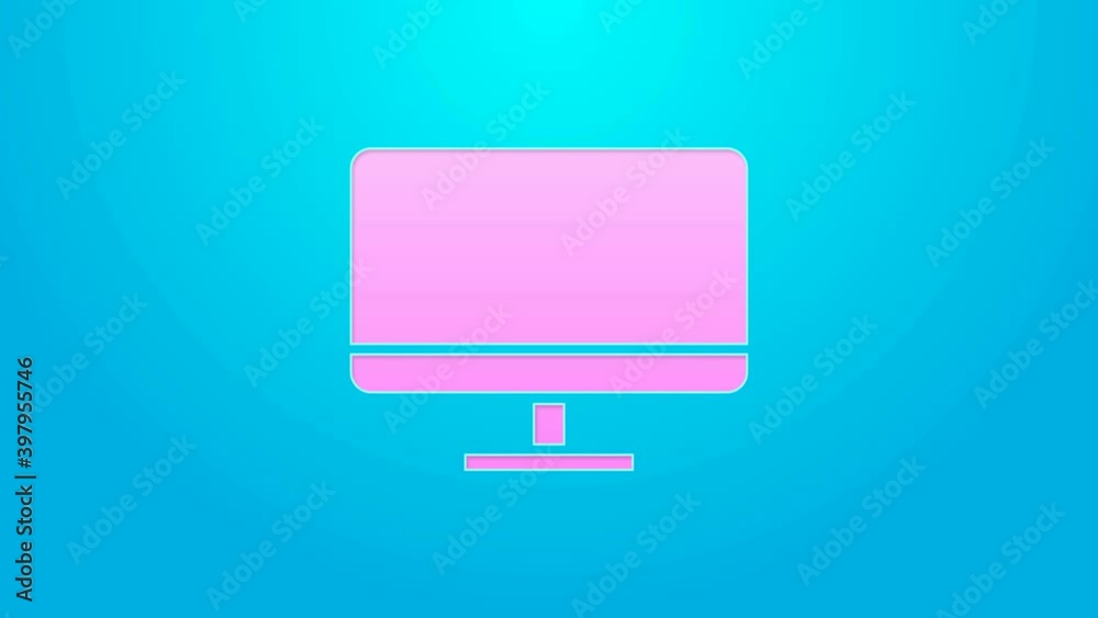 Pink line Computer monitor screen icon isolated on blue background. Electronic device. Front view. 4K Video motion graphic animation Pink line Computer monitor screen icon isolated on blue background. Electronic device. Front view. 4K Video motion graphic animation