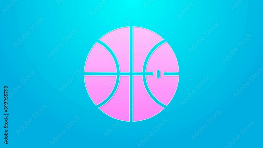 Pink line Basketball ball icon isolated on blue background. Sport symbol. 4K Video motion graphic animation Pink line Basketball ball icon isolated on blue background. Sport symbol. 4K Video motion graphic animation