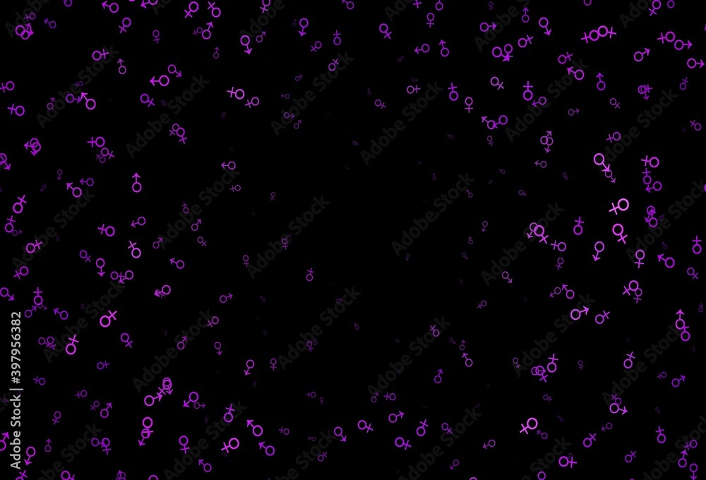 Dark purple vector texture with male, female icons.
