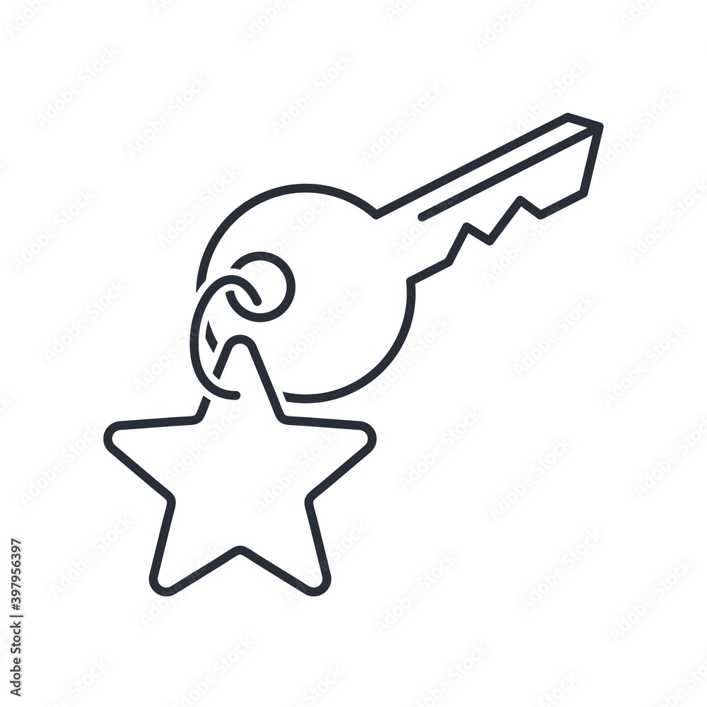 The key to a star, success. Increase the level of knowledge and skills. Improve productivity, efficiency. Vector linear icon isolated on white background. The key to a star, success. Increase the level of knowledge and skills. Improve productivity, efficiency. Vector linear icon isolated on white background.