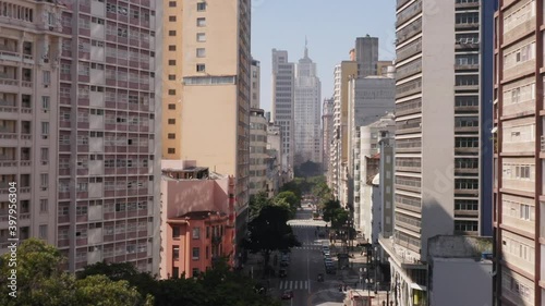 Aerial view of Banespao building and empty streets of downtown during Covid - 19 quarantine, Sao Paulo, Brazil photo